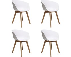 Dimehouse Set van 4 Eetkamerstoelen Herning Scandinavisch Wit – Kunststof en Beukenhout - Kunststof - Scandinavisch & Basic