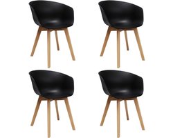 Dimehouse Set van 4 Eetkamerstoelen Herning Scandinavisch Zwart – Kunststof en Beukenhout - Kunststof - Scandinavisch & Basic