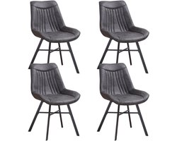 Dimehouse Set van 4 Eetkamerstoelen Jada Antraciet Eco-leer - Zonder Armleuningen - Ecoleer - Industrieel