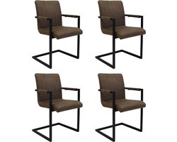 Dimehouse Set van 4 Industriële Eetkamerstoelen Jackson Taupe - Microvezel - Met Armleuningen - Stof - Industrieel