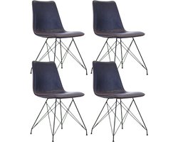 Dimehouse Set van 4 Industriële Eetkamerstoelen Viano Blauw - Zonder Armleuningen - Kunstleer - Industrieel