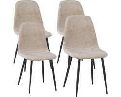 Dimehouse Set van 4 Scandinavische Eetkamerstoelen Beige Chenille Stof Swift - Zonder Armleuningen - Chenille - Scandinavisch & Basic