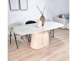 Dimehouse Sintered Stone Marmerlook Travertine Eettafel Lea 180x90 cm - Deens Ovaal - Marmer - Japandi - Deens ovaal