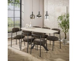 Dimehouse Valente Ovaal Eettafel 180 cm Travertine Keramiek - Keramiek - Modern - Deens ovaal