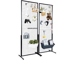 DIMICO - Display rek dubbelzijdig - Presentatie rek - Zwart - Gridwall met haken - Raster paneel - Opvouwbaar - 2 stuks -