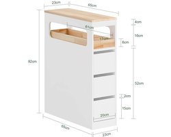 DIMICO - Ladekast - Opbergkast - Kast - Trolley kar op wieltjes - Badkamer - Keuken - Wit - 3 Laden - Draagkracht tot 40KG