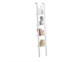 DIMICO - Opbergrek - Ladderrek - Stellingkast - Staande plank - Boekenkast - Rek - Kast - Wit - 4 Planken - Eenvoudig ontwerp