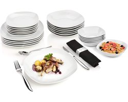 Diner Service Set - Servies Set - Dineren Thuis - Licht Hoekig Design - Voor 6 Personen - Wit