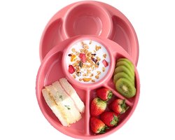 Dinerbord - Valbestendige borden met vakken - Set van 2 ronde plastic bordenIdeaal voor portiebeheersing, kamperen, buitenactiviteiten en dagelijks gebruik - 9 inch - Roze