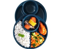 Dinerbord - Valbestendige borden met vakken - Set van 2 ronde plastic bordenIdeaal voor portiebeheersing, kamperen, buitenactiviteiten en dagelijks gebruik - 9 inch - Blauw
