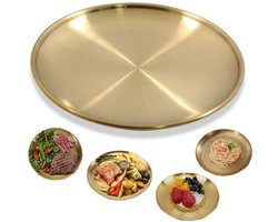 Dinerborden, dienblad, barbecuebord, rond bord van roestvrij staal, serveerbord, vaatwasserbestendig, geschikt voor desserts, salades, etenswaren, steaks, taarten, fruit en snoep (20*1,7 cm, goud)