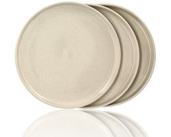 Dinerborden Set van 3 – Crème Keramische Borden 26,3 cm – Glanzend Servies met Opstaande Rand – Voor Horeca, Restaurants en Kersttafel