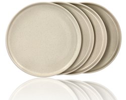 Dinerborden Set van 4 – Crème Keramische Borden 26,3 cm – Glanzend Servies met Opstaande Rand – Geschikt voor Horeca, Restaurants en Kersttafel