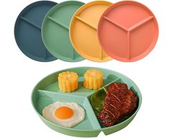Dinerborden - Set van 4 Gedeelde Platte Borden - 24,5 CM - Portiecontrole - Gedeelde Borden met 3 Onderverdelingen - Aparte Familieborden voor Volwassenen en Kinderen