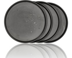 Dinerborden Set van 4 – Mat Zwarte Borden 26,3 cm Keramiek – Ronde Diner Borden met Opstaande Rand – Servies voor Horeca, Restaurants en Kersttafel