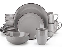 dinerset, aardewerk met vintage uitstraling, roze serviesgoed, 16-delig servies voor 4 personen, inclusief dinerbord, dessertbord, ontbijtgranenkom en mok