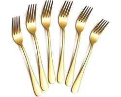 Dinervorkenset - 20 cm - 6 stuks - Gouden vorken voor levensmiddelen, tafelvorken, bestekvorken - Vaatwasserbestendig - Voor thuis, keuken of restaurant
