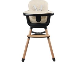 Ding Daily Houten Kinderstoel - Beige - 6 maanden tot 3 jaar - Tot 20 kg - Hoge en Lage Kinderstoel - Incl. eetblad en veiligheidsgordel