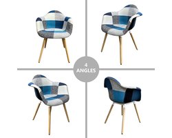 Dining Chair Blue With Armrests - Beech Wood Legs Comfortable - Ergonomic Living Room Leisure Office Kitchen Chair