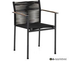 Dining Tuinstoel Jakarta Zwart Touw Aluminium RVS Stoel Buiten Applebee