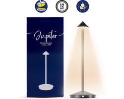 DiningGlow® Jupiter - Industrieel Zwart - Oplaadbare Tafellamp LED - Dimbare Draadloze Lamp - Kleine Schemerlamp voor Binnen & Professioneel - Woonkamer, Eettafel & Slaapkamer tafel - Tafellampje Bureau - Draadloos tot 12 uur licht