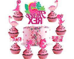Dino Taart Toppers voor Verjaardag van 3 Jaar, Roze Cupcake Decoraties - 25 Stuks voor Feest, Dino Thema, Verjaardagspartij Decoratie