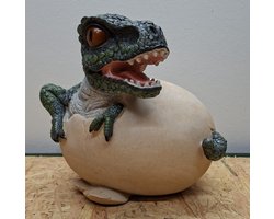 Dinosaurus in ei Beeld - 28cm hoog - Dino baby - polyresin - polystone - Decoratie - Woonaccessoires - Beeld
