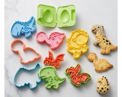Dinosaurus Koekuitstekers met Reliëfdrukkers (5-delige set) - koekvormpjes dino's en dino-ei - bakvormpjes - koekvormen - pastel uitsteekvormen