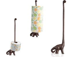 Dinosaurus PT Houder - Papieren Handdoekhouder - Keuken Decoratie - Gietijzeren Constructie - 18 Inch Hoog - Rustiek Bruin