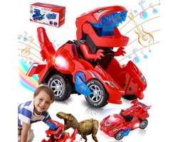 Dinosaurus Speelgoed Robot - 2-in-1 Transformerende Dinosaurus Auto Speelgoed - Kinder Speelgoed Dinosaurus met Licht & Geluid voor Peuters en Kinderen - - Interactief Robot Speelfiguur - Dinosaurus Speelgoed - Cadeau - Rood