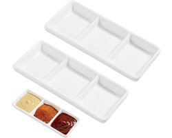 Dip-dienblad van keramiek - 15 cm - Zuiver wit - 2 stuks - Rechthoekige sausschalen - Geschikt voor sojasaus - Gripvast - Gemakkelijk schoon te maken - Serveerschaal voor gerechten