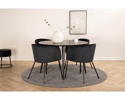 DippØ115BLBL eethoek eetkamertafel zwart en 4 Berit eetkamerstal velours zwart.