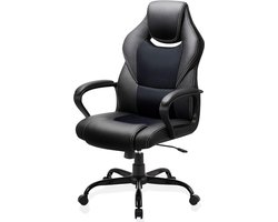 Directiestoel 150 kg ergonomisch zwart PU-leer draaistoel - zachte armleuningen - kantelfunctie