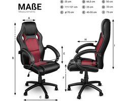 Directiestoel Casa Velluto Titan Racing Bureaustoel Draaibaar Ergonomisch Hoogwaardige Kunstleer Zwart/Wijnrood Met Hoofdsteun en Gevoerde Armleuningen – Verstelbare Zithoogte 45–55 cm – Kantoor, Thuiswerk, Gaming