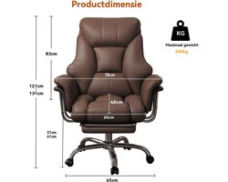 Directiestoel / Kantoorstoel – Casa Velluto Executive Maximus Bruin – Extra Brede Ergonomische Managerstoel tot 272 kg met Uitklapbare Voetensteun, Hoogteverstelbaar, Luxe Lederen Zitting, 360° Draaibaar