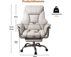 Directiestoel / Kantoorstoel – Casa Velluto Executive Titan Wit – Extra Brede Hoogbelastbare Managerstoel tot 272 kg met Uitklapbare Voetensteun, Ergonomisch, Hoogteverstelbaar, Luxe Lederen Zitting, 360° Draaibaar