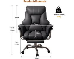 Directiestoel / Kantoorstoel – Casa Velluto Executive Titan Zwart – Extra Brede Hoogbelastbare Managerstoel tot 272 kg met Uitklapbare Voetensteun, Ergonomisch, Hoogteverstelbaar, Luxe Lederen Zitting, 360° Draaibaar