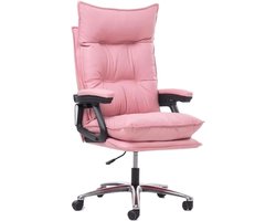 Directiestoel - Leren Stoel - Thuiswerk Kantoor - Ergonomische Lendensteun - 110-120 cm Hoog - Roze