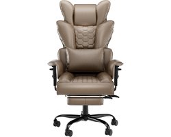 Directiestoel met Hoofdsteun, PU-Leren Rugleuning, Schuimrubberen Zitkussen, Voetsteun en Wieltjes, Stalen Frame Bureaustoelen 126-136 cm in Hoogte Verstelbaar Bureaustoel voor Thuis en op Kantoor (Kaki) NAIZY