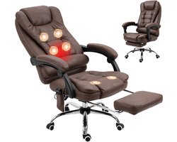 Directiestoel met massagefunctie- verwarming- in hoogte verstelbaar- verstelbare rugleuning- bruine microvezelstof
