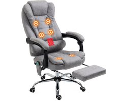 Directiestoel met massagefunctie- verwarming- verstelbare hoogte- verstelbare rugleuning en grijze microvezelstof.