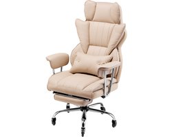 Directiestoel, Stoel met Hoge Rugleuning, Voetsteun En Afneembare Armleuningen, Ergonomische Bureaustoel met Zeer Elastisch Schuimkussen, Draaistoel Van Pu-Leer, Bruin