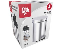 Dirt Devil Pedaalemmer 3 Liter RVS - Compacte Prullenbak met Pedaal en Uitneembare Binnenemmer - Satijnen Afwerking - Ø16,9 x 25,5 cm - Grijs - Badkamer en Toilet