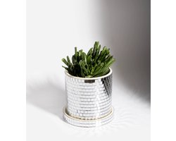Disco Bloempot - Plantenpot - Met Onderschaaltje - Antilek - Discobal - Disco Thema - inclusief Onderschoteltje - Trendy - Spiegel - Spiegel Mozaïek - Bling - Trend - Planten Lovers