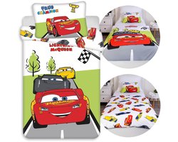 DISNEY Cars Kleurrijk, dubbelzijdig katoenen kinderbeddengoed met ritssluiting, 100% katoen 100x135cm+40x60cm OEKO-TEX