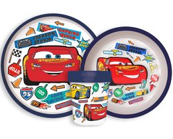 Disney Cars Serviesset - Beker 260 ml - Diepe kom - Plat bord - 3 stuks - Go - Antislip eetset - Voor verjaardagen en feestjes - Voor kinderen - Voor jongens
