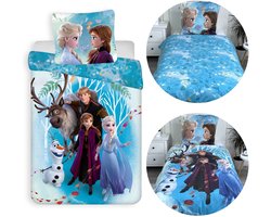 DISNEY Frozen Blauw DUBBELZIJDIG, kinderbeddengoed met rits, 100% KATOEN 160x200+70x80cm OEKO-TEX