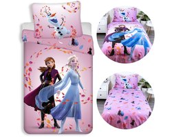 DISNEY Frozen Paars DUBBELZIJDIG katoenen kinderbeddengoed met ritssluiting, 100% KATOEN 140x200cm+70x90cm OEKO-TEX