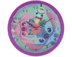 Disney Lilo & Stitch Wandklok - Klok - Slaapkamer - 24 CM - Paars / Groen - Angel