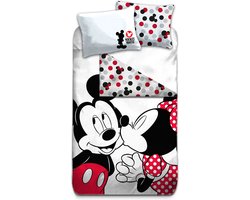 Disney Mickey Mouse Dekbedovertrek Kiss - 140 x 200 cm + 1 kussensloop 65 x 65 cm - Katoen